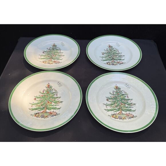 Vintage SPODE Christmas Tree S3324 England Set of (4) Dinner Plates 10.5" - Picture 1 of 8